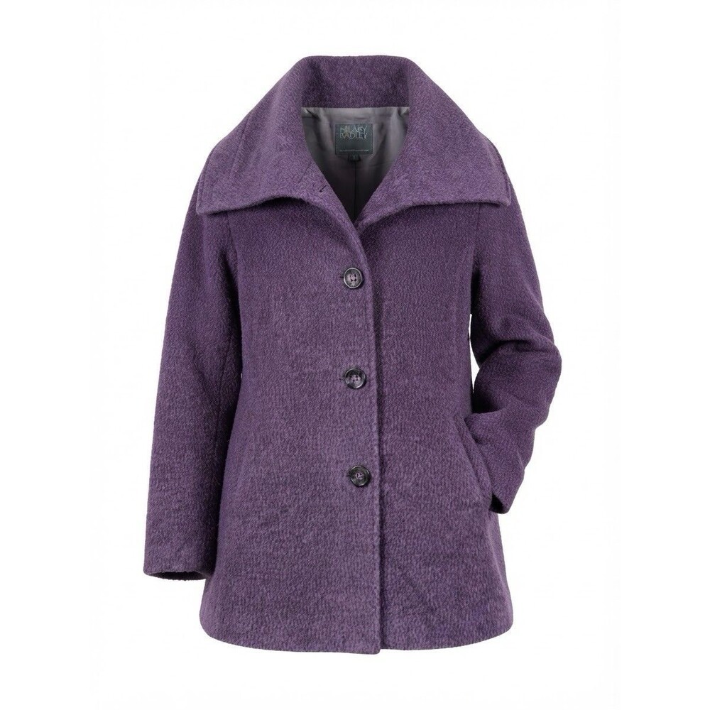 Hilary Radley Purple Wool Alpaca Blend Button-Up Coat Over-Sized Collar Sz 6